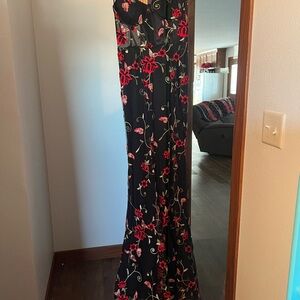 B Darlin Black Maxi Dress with Red Floral Design
